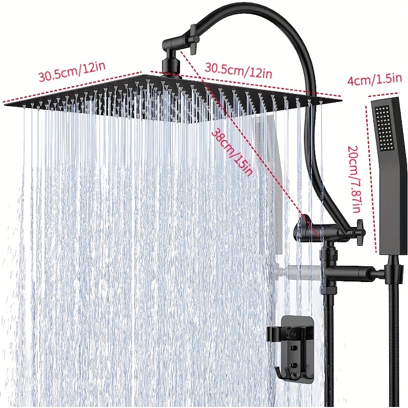 Shower Head, 10 High Pressure Rainfall Shower Head with 11 Adjustable  Extension Arm and 9 Settings Handheld Showerhead Combo with Holder