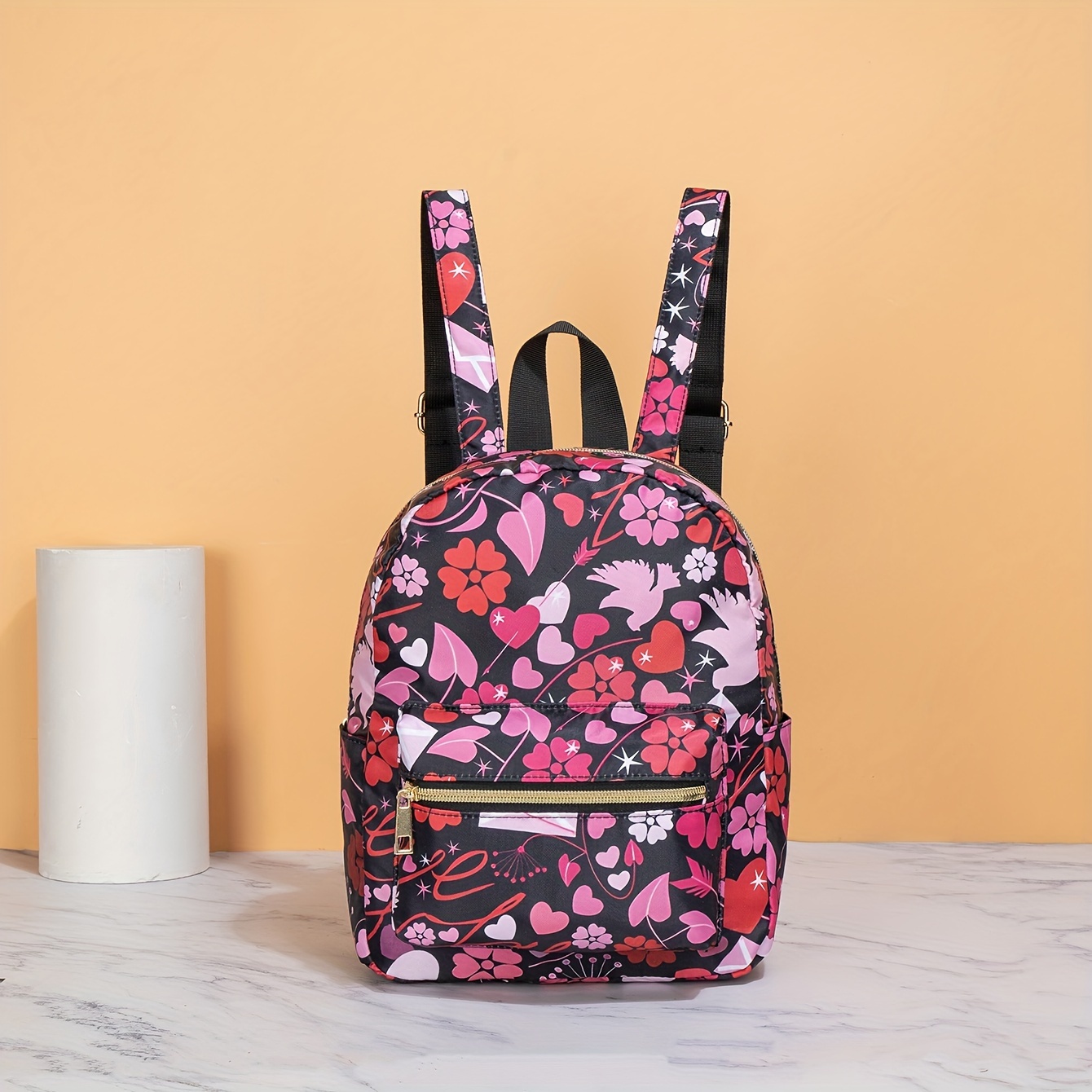 Temu Cute Small Zipper Backpack, Women's Geometric Pattern