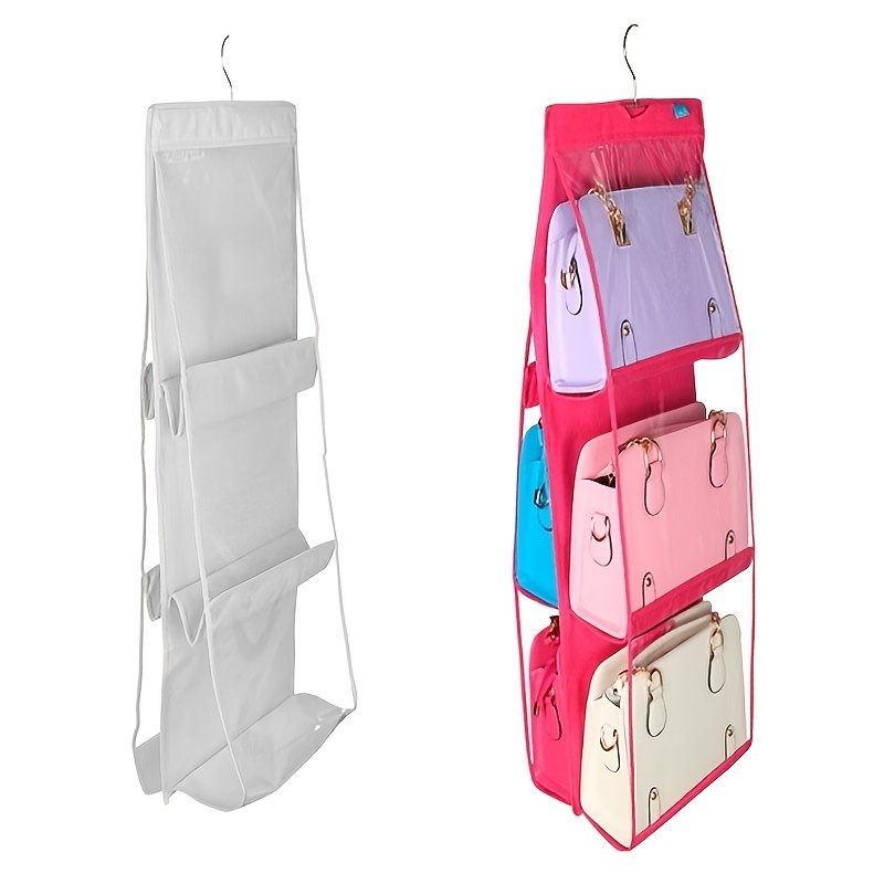 Banyakong 6 Pocket Clear Handbag Hanging Organizer, Foldable Storage Hanger for Closet