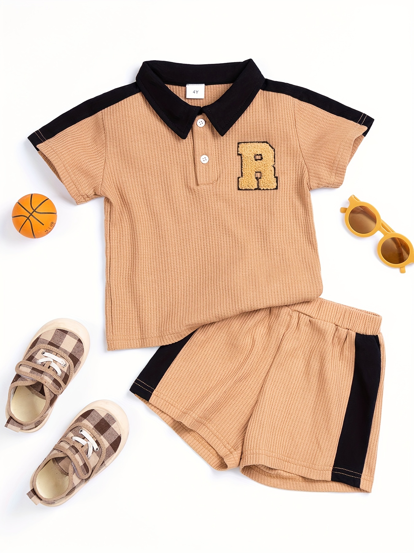 Summer outfit brown shorts polo shirt casual wear