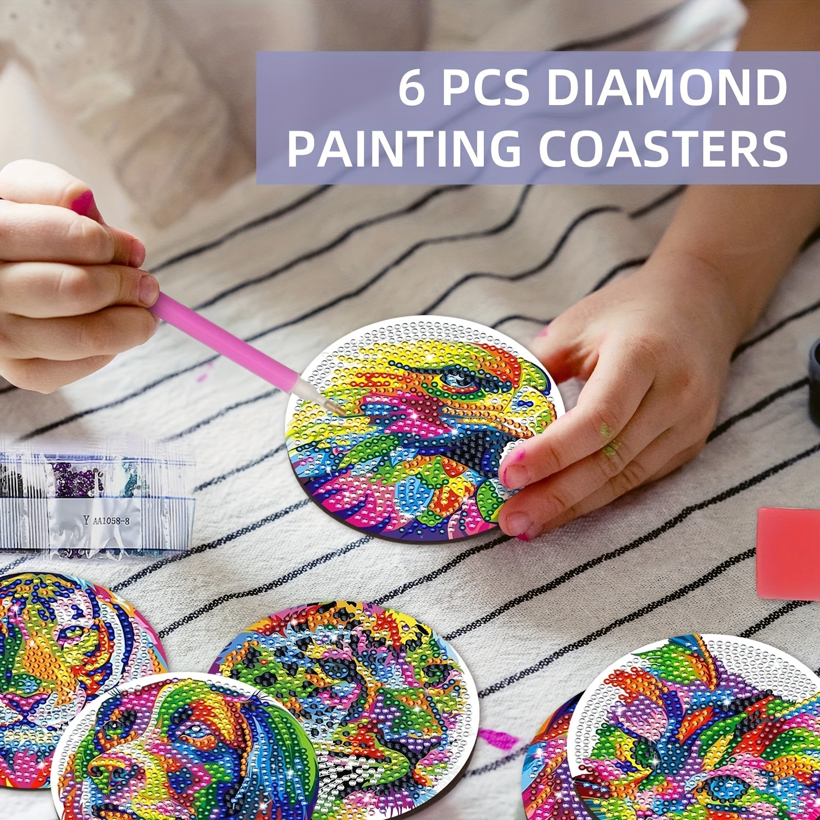 Diamond Painting Coaster Set Diamond Painting Round Coasters - Temu