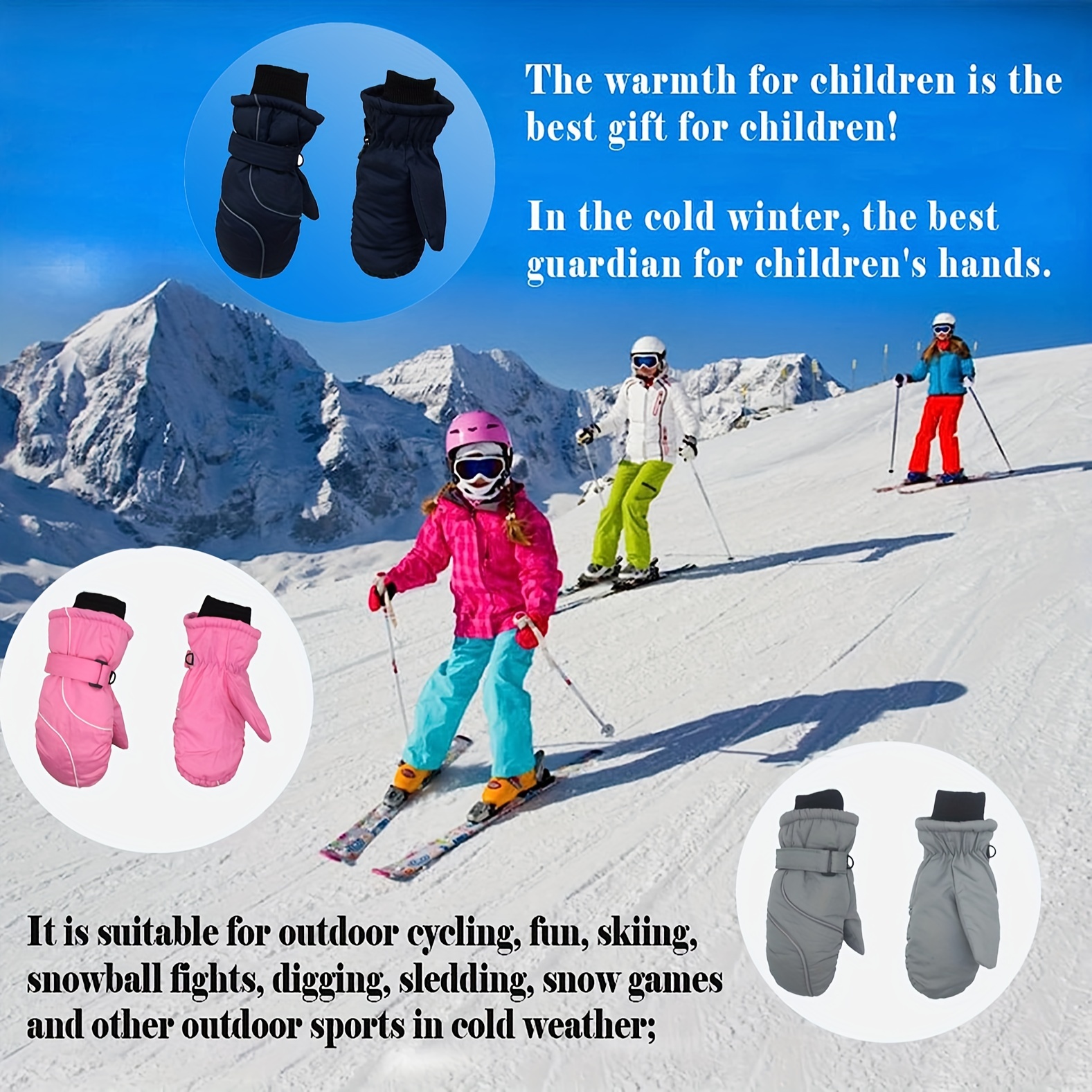 Guantes de esquí de nieve para niños, impermeables, cálidos, guantes de  snowboard para niñas y niños