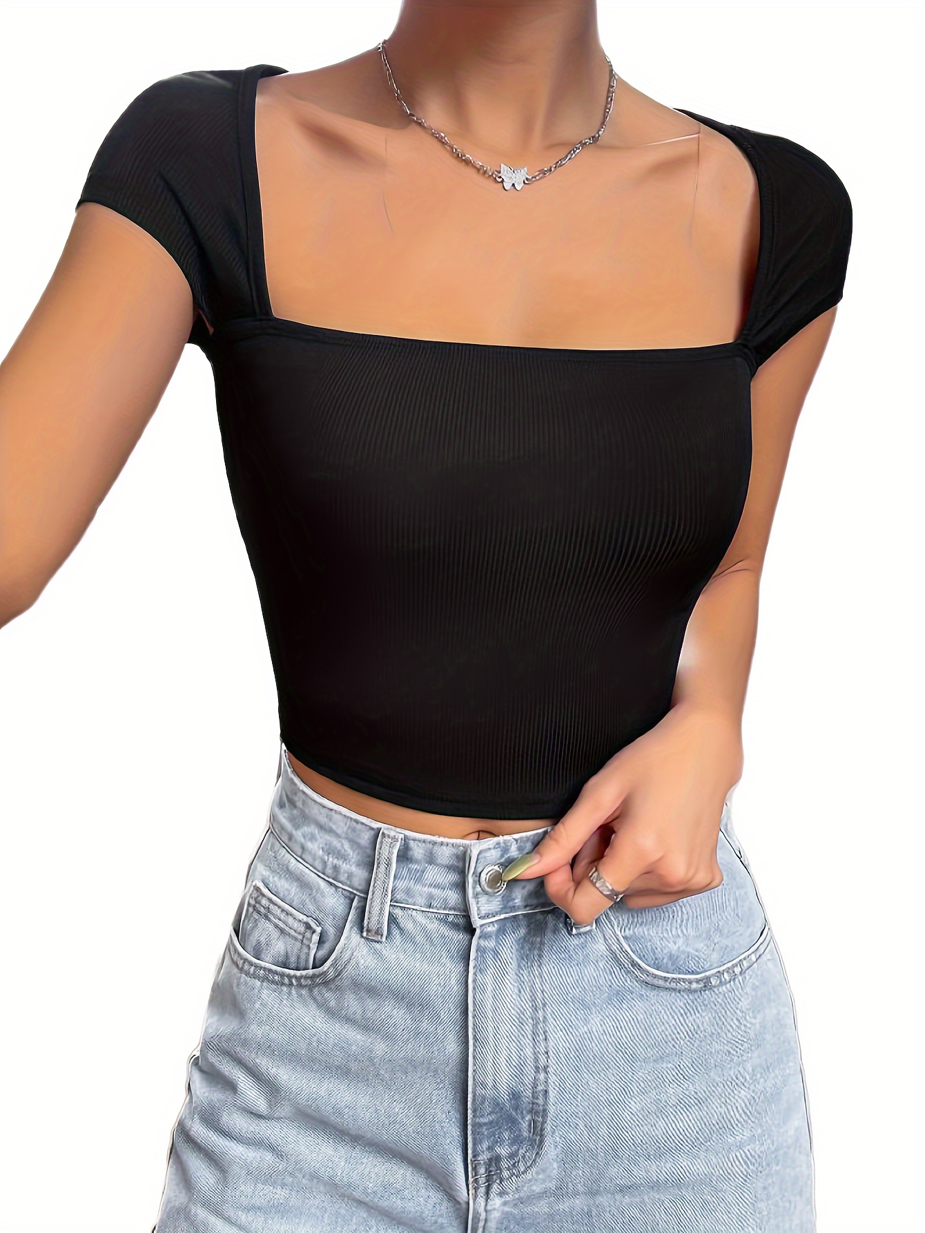 Square Neck Crop Top - Free Shipping For New Users - Temu United Kingdom
