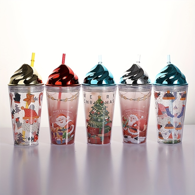 Christmas Tumbler With Lid And Straw Double Walled Plastic - Temu