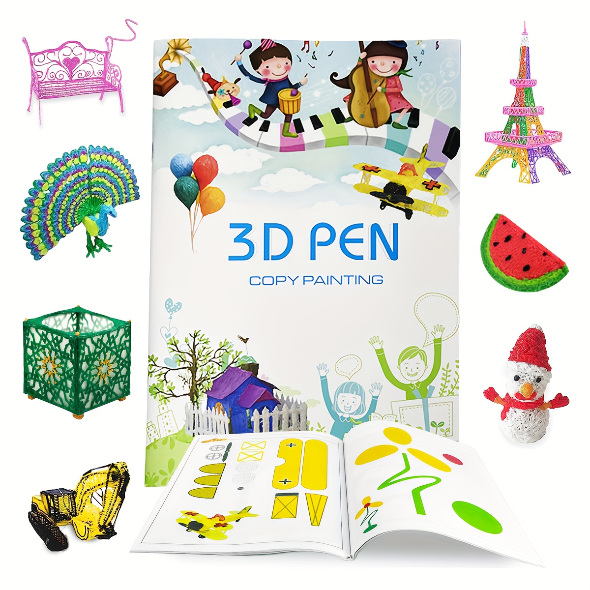 Filamento de bolígrafo 3D con alfombrilla de diseño de silicona y libro de  plantillas compatibles con 11 plantillas, repuestos de plástico PLA de
