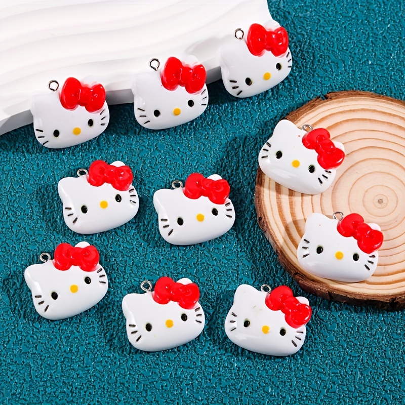 

10pcs/pack Of Cute Cartoon Jewelry Kt Cat Hello Kitty Cat Head Pendant Resin Charms For Diy Necklace Earrings Bag Pendant And Other Jewelry