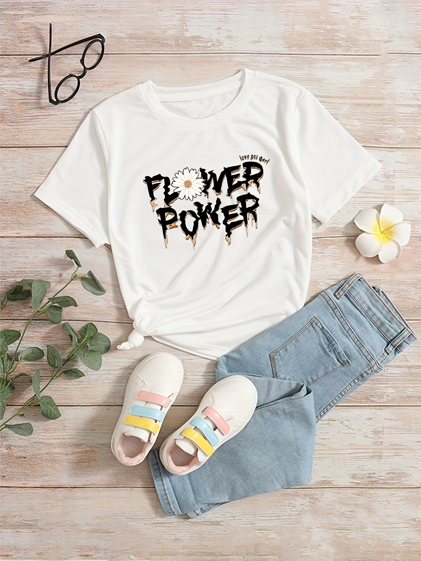 Toddler Girls Letter Flowers Graphic T shirts Casual Round - Temu
