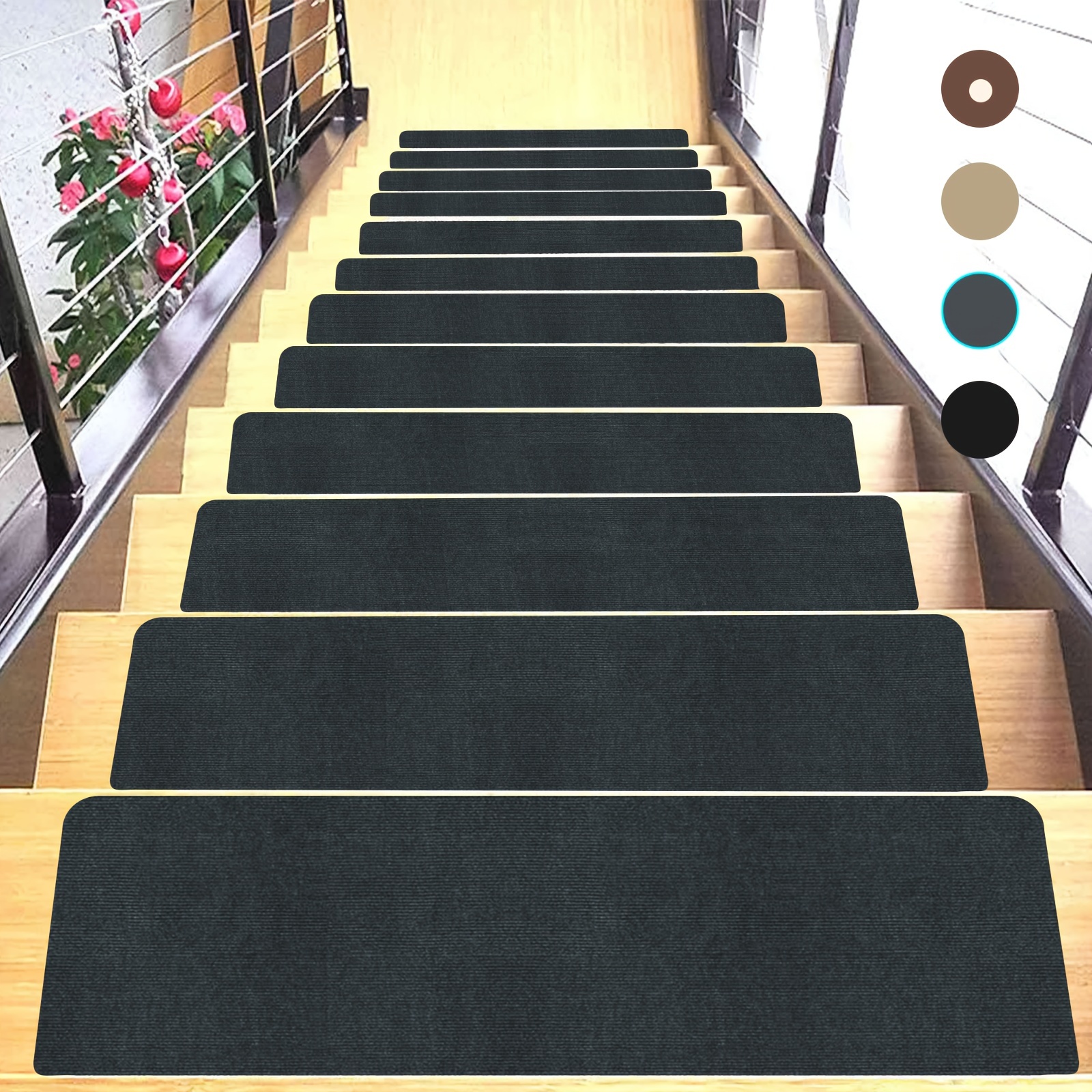 Alfombras antideslizantes para peldaños de escalera, 15 alfombras de 8 x 30  pulgadas para escaleras de madera y decoración de escalones de azulejos
