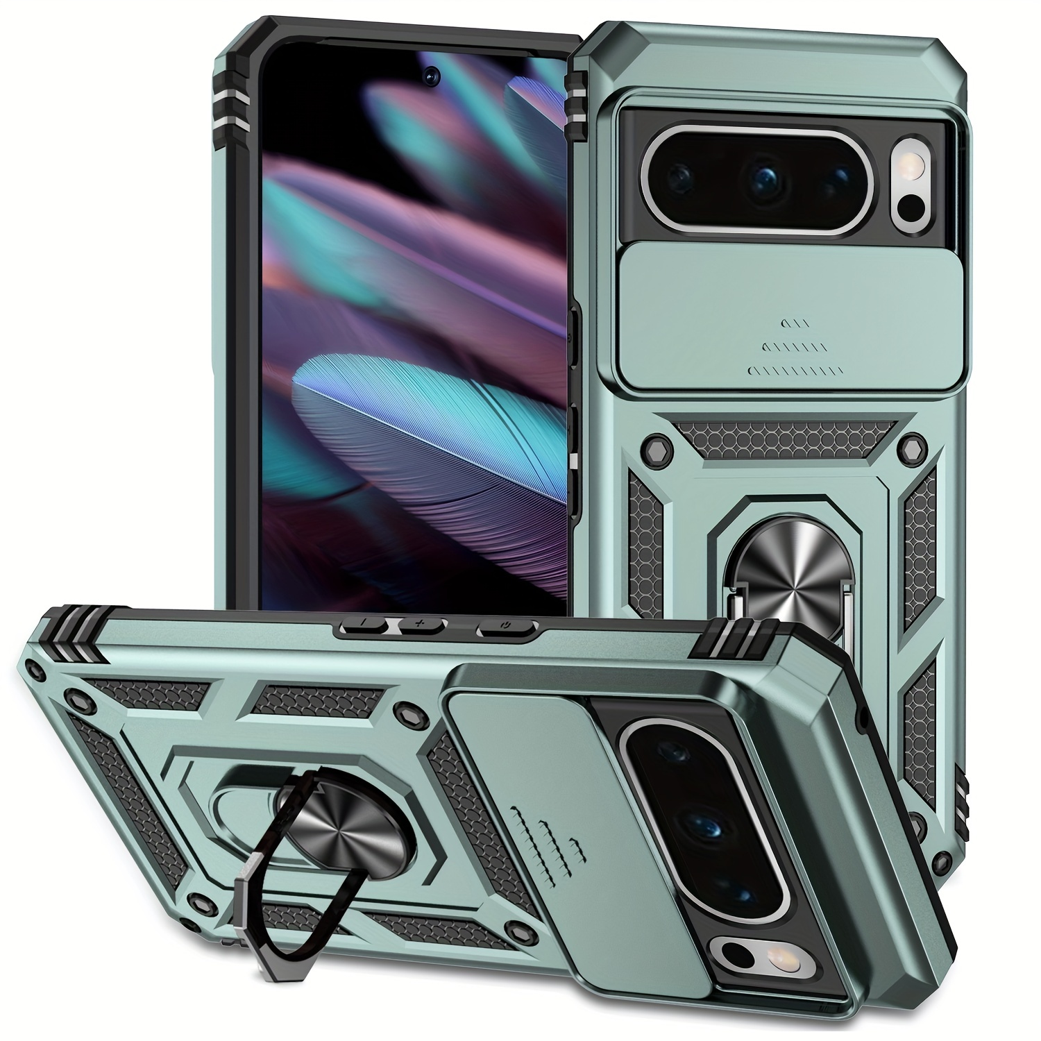 Case Compatible With Google Pixel 8/pixel 8 Pro, Pu Leather Shockproof  Protective Cover With Metal Kickstand