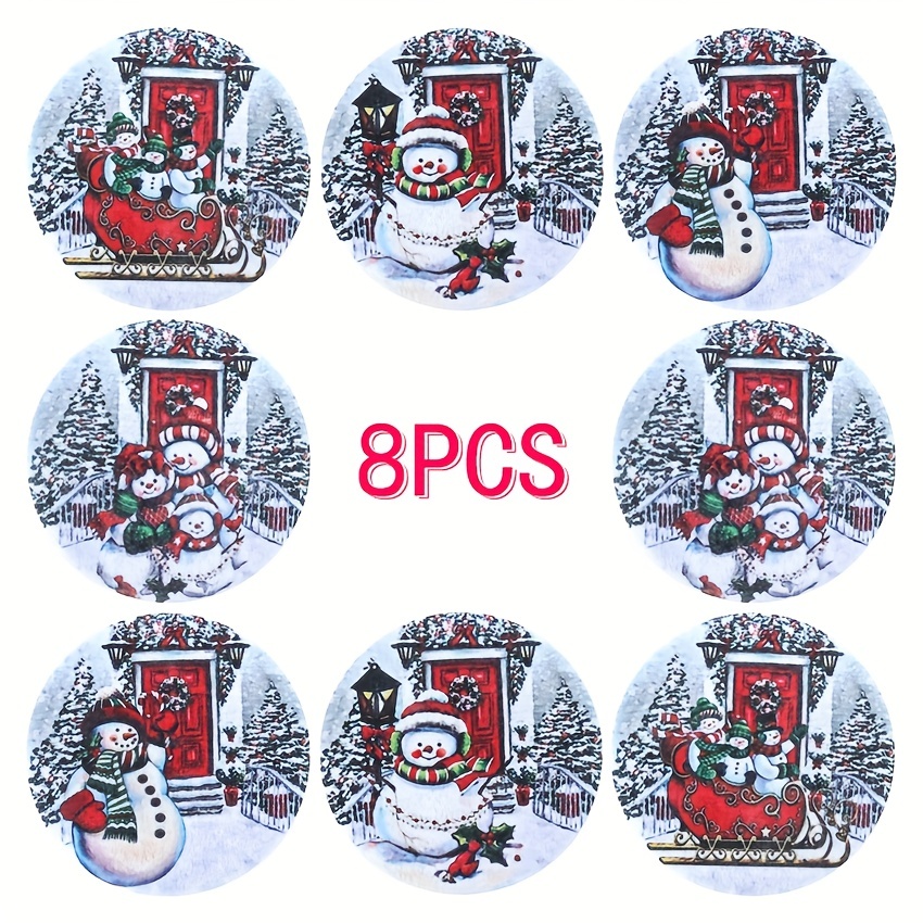 

8pcs, Christmas Theme Coasters, Felt Coaster Set, Round Snowman Pattern Decorative Absorbent Coaster, Room Decor, Dining Table Decor, Christmas Decor