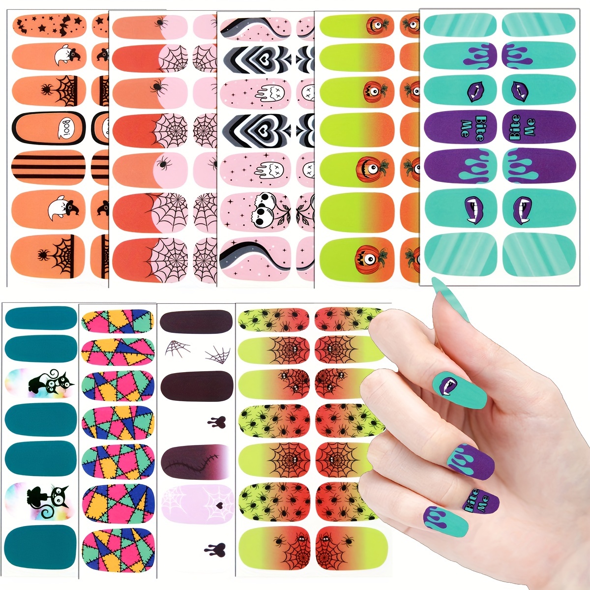 14 feuilles pleines enveloppes Halloween vernis à ongles