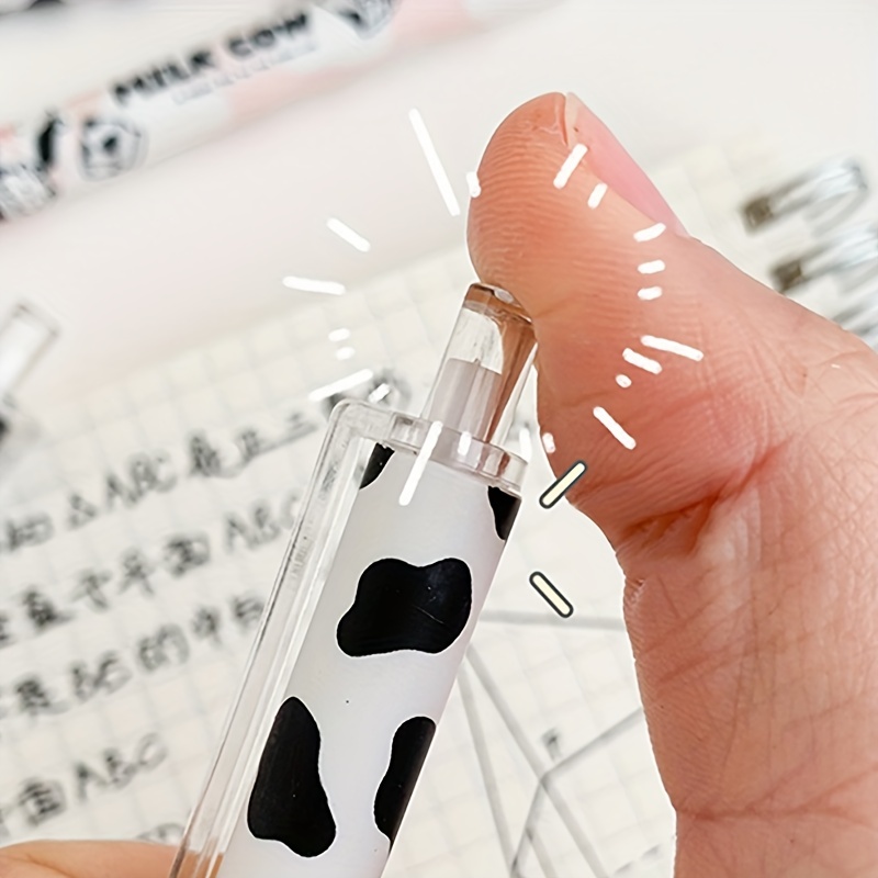 Black Ink Cartoon Milk Cow Retractable Pen Bullet Nib Gel - Temu