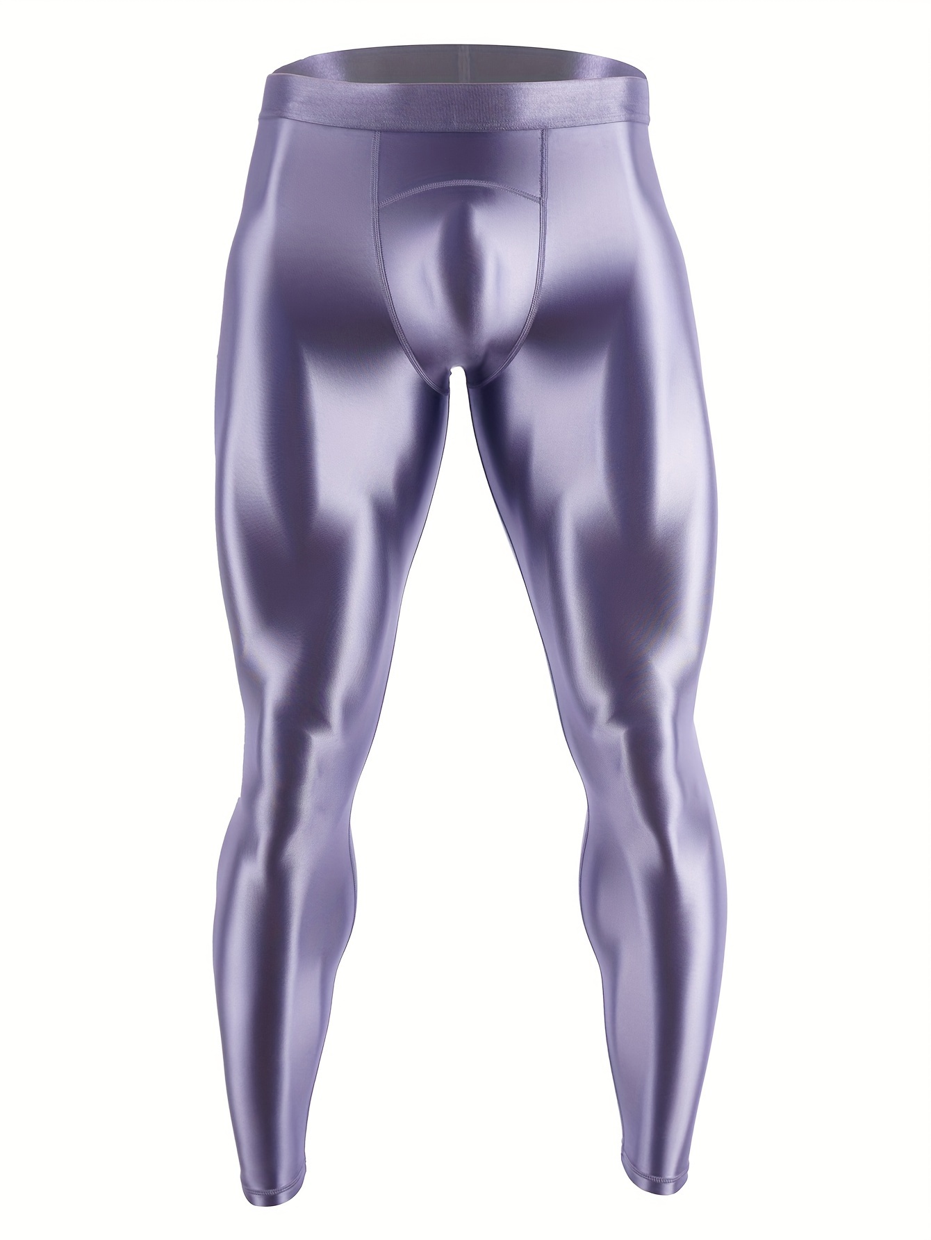 Men's Oil Glossy Compression Pants Shiny Stretchy Workout Sports