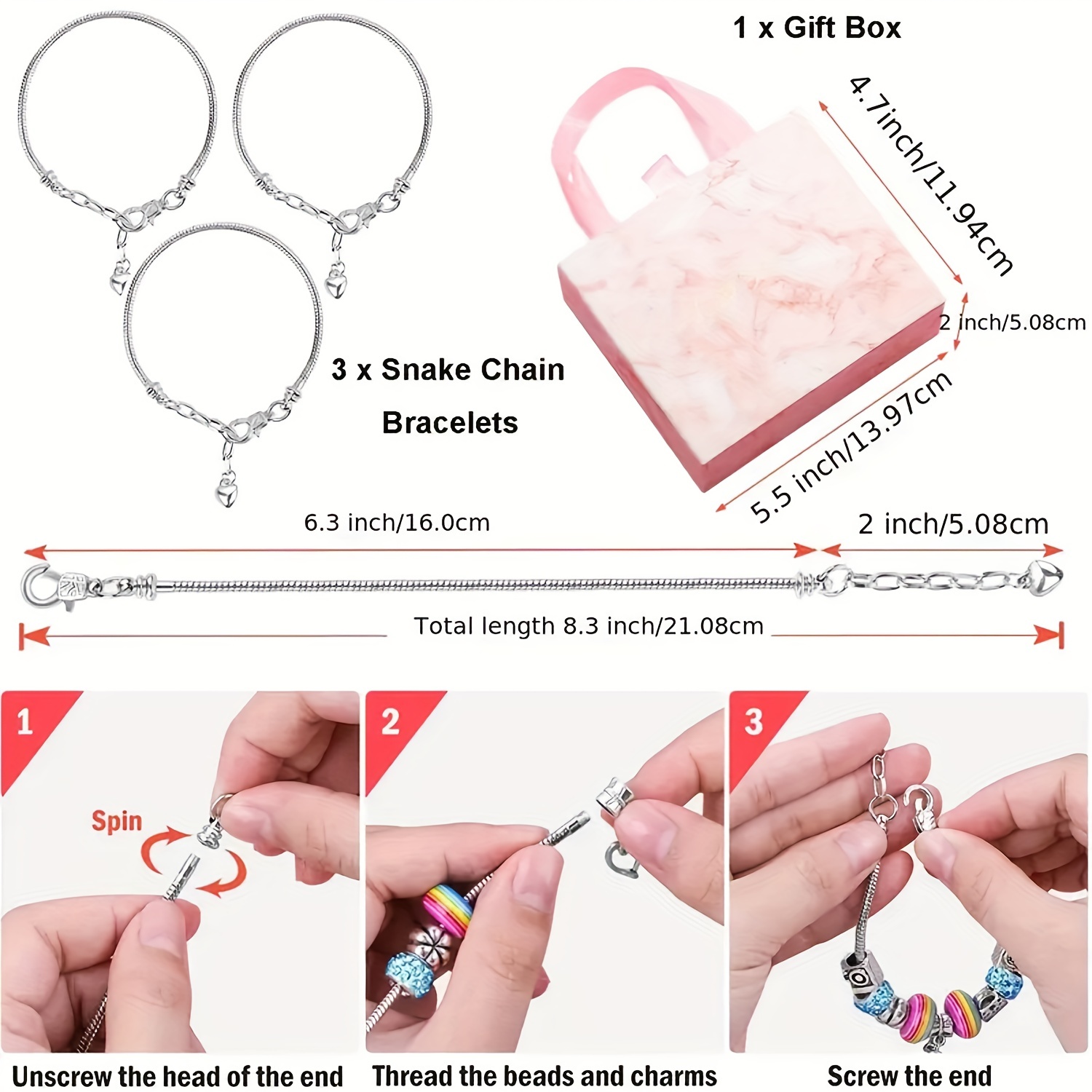 Bracelet DIY Charm Bracelet Necklaces Jewelry Making Kit with Pink Gift Box  for Girls Women Valentines Birthday Christmas Gift 