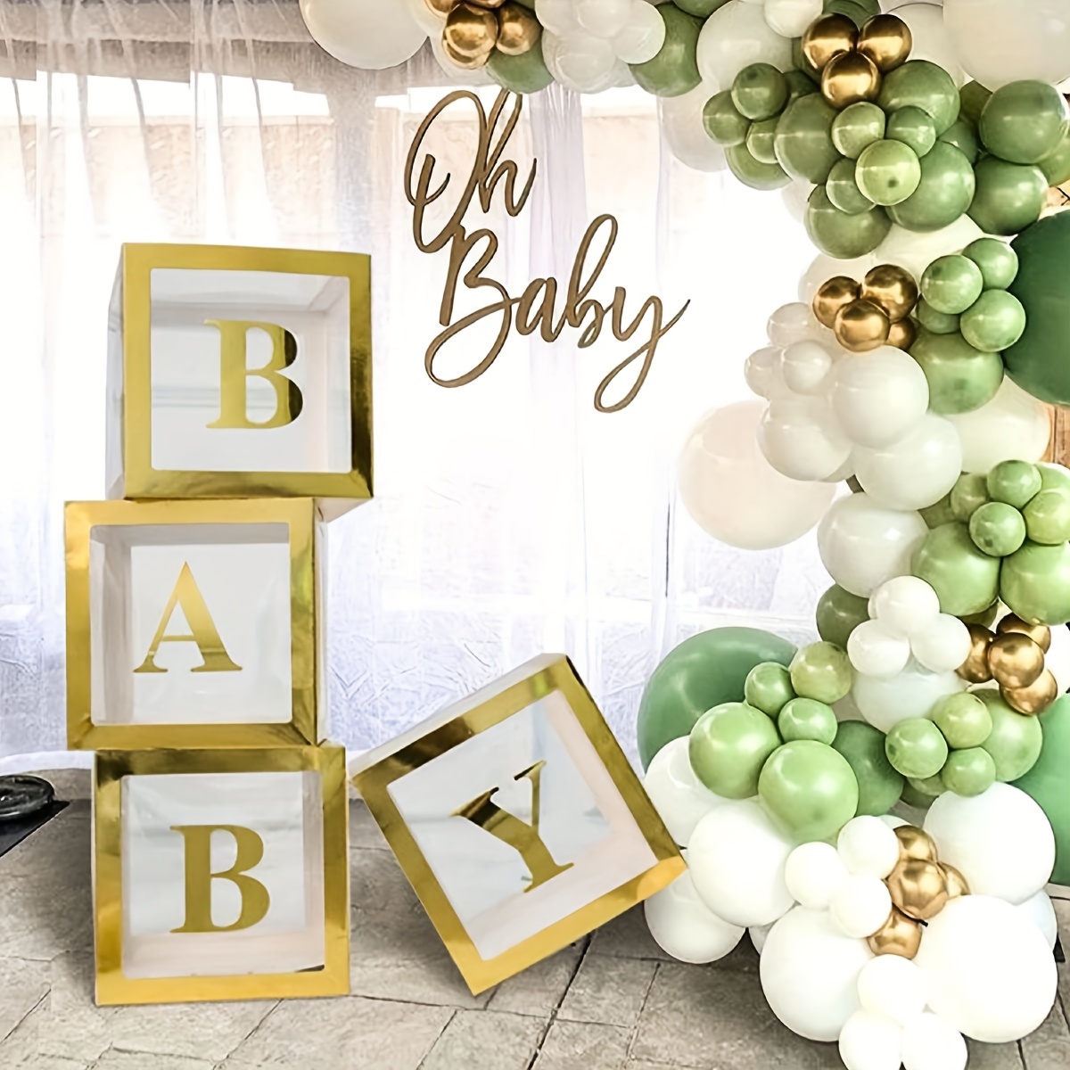 Decoraciones para baby shower, cajas de bebé con letras, 4 piezas de  bloques de madera para baby shower con letra de bebé impresa, decoraciones  de