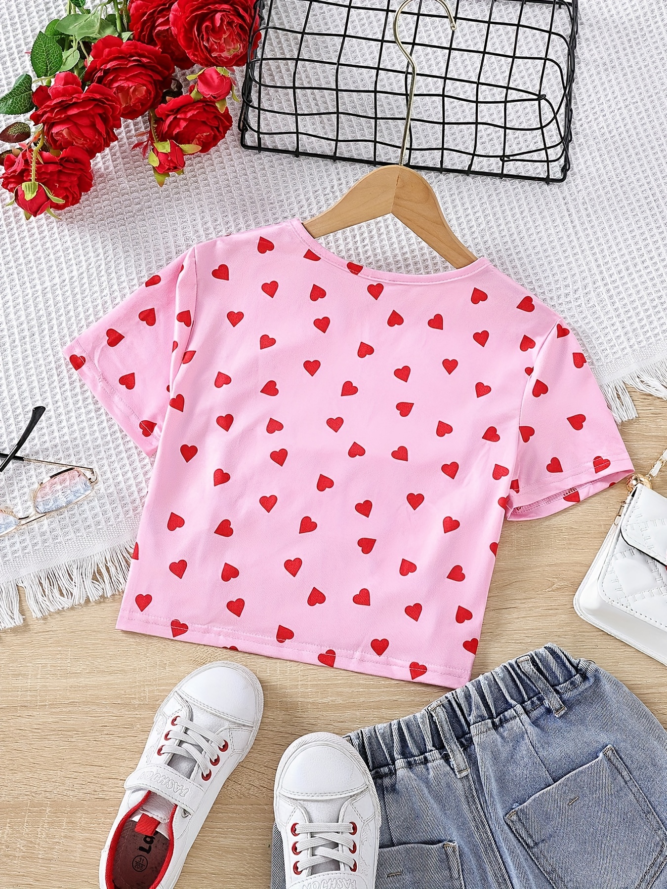 Red Polka Dot Ruched Front Short Sleeve Crop Blouse