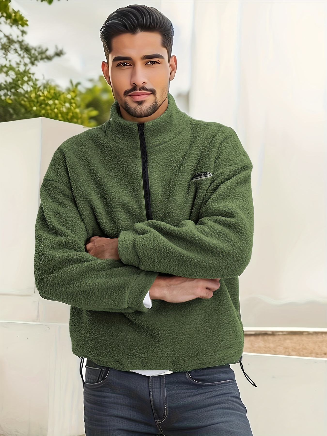 Polar Fleece Trendy Sweatshirt Men's Casual Solid V Neck - Temu
