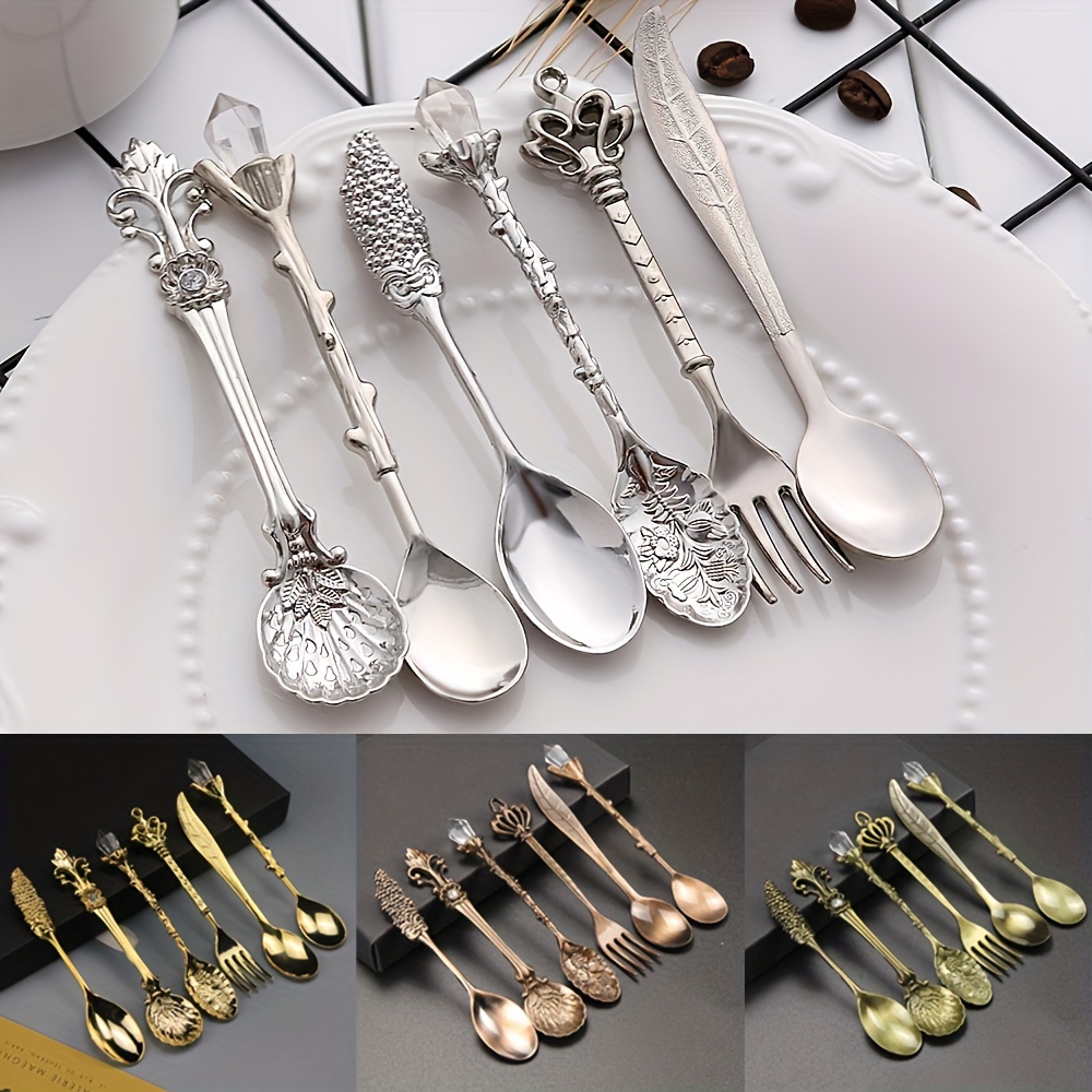 3PCS Mini Metal Coffee Powder Spoon Multifunction Copper Scoop Tableware  Vintage Royal Ornament Shovel Tiny Spoon