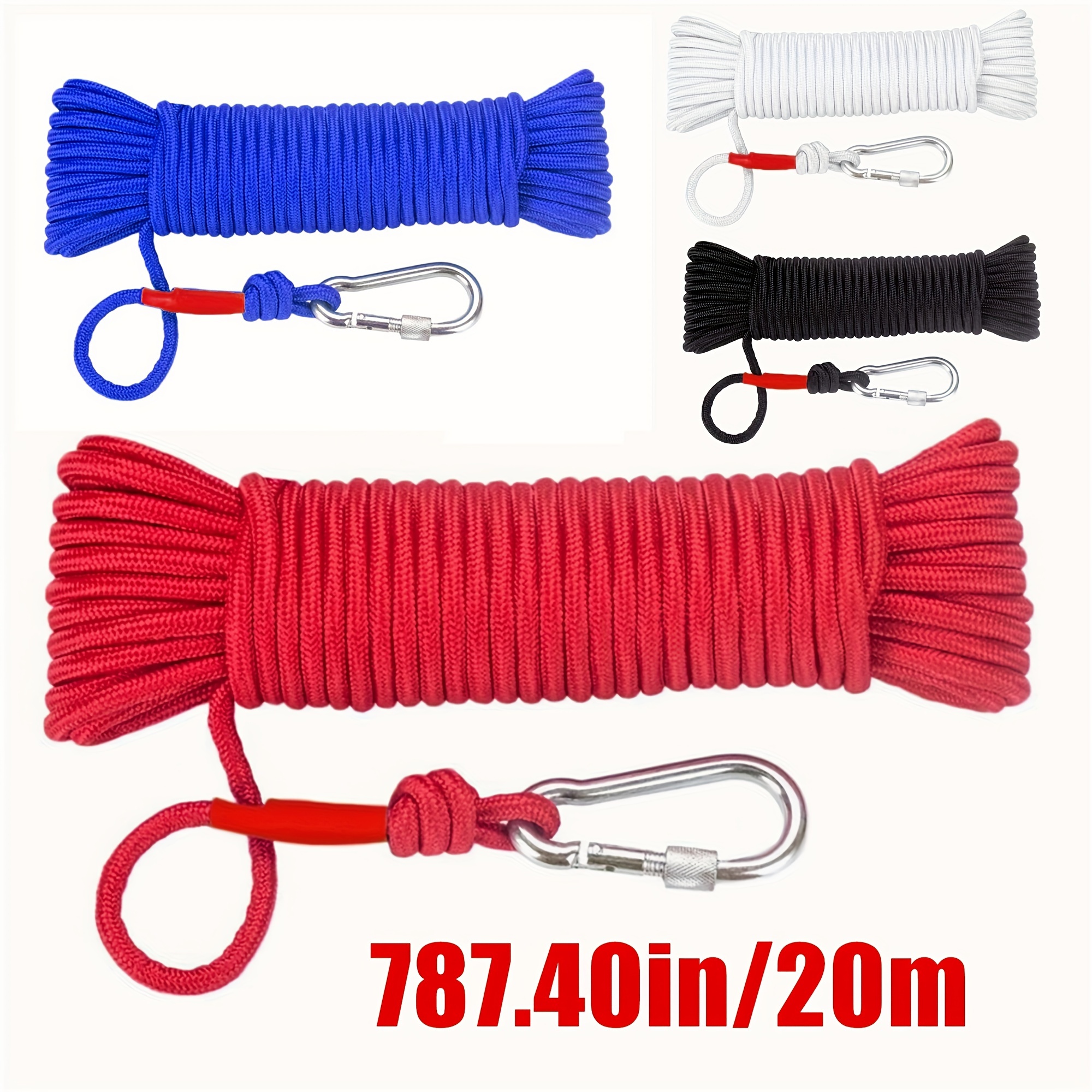 787 40in Magnet Fishing Rope Carabiner Braided Rope Nylon Rope