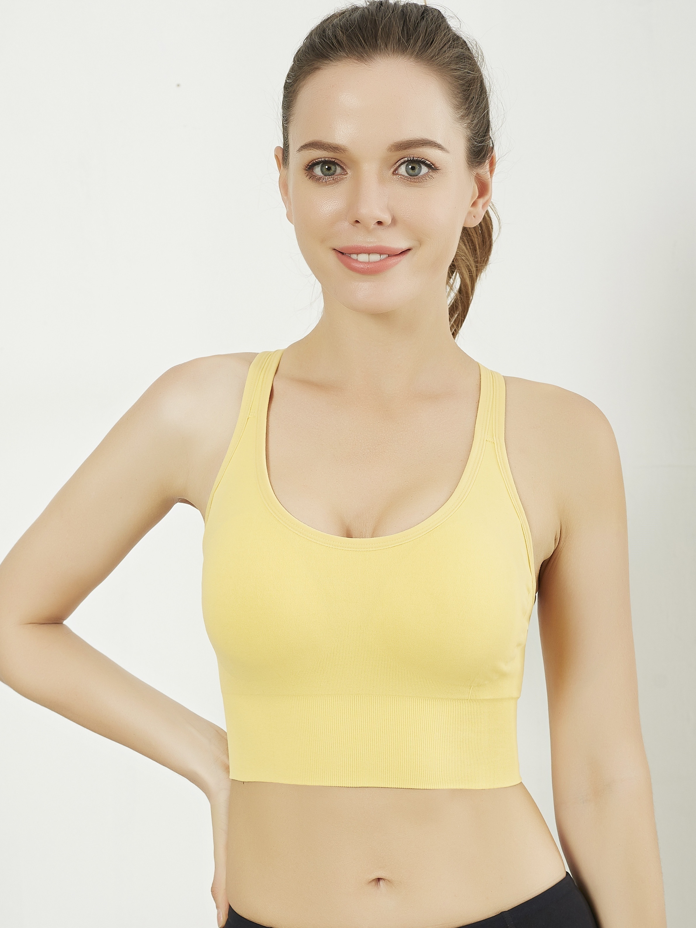 Women's Activewear: Solid Wide Straps High Impact Sports Bra - Temu Canada