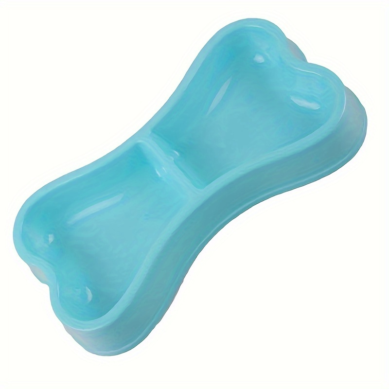 1pc Plastic Bone-shaped Dog Bowl, Double Bowls Design For Water And Food