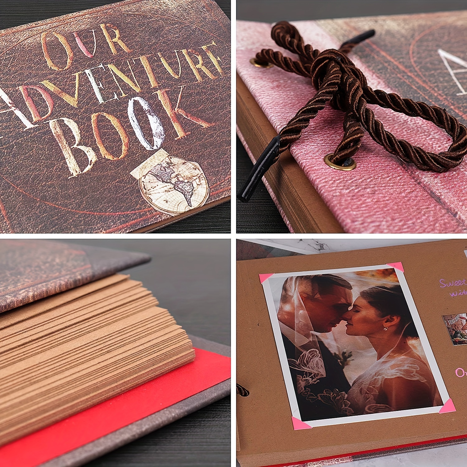 Our Adventure Book Scrapbook, Travel Scrapbook Album Photo 80 Pages Retro,  Expandable with DIY Accessories Kit, Gift for Christmas Anniversary