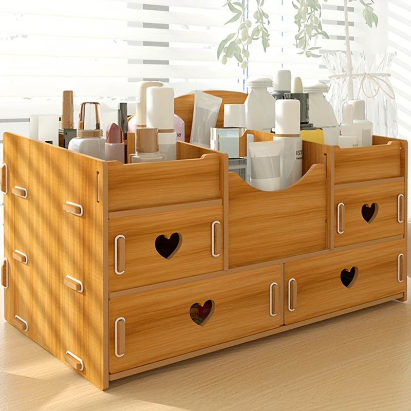 Wood 4 Compartment Makeup Organizer