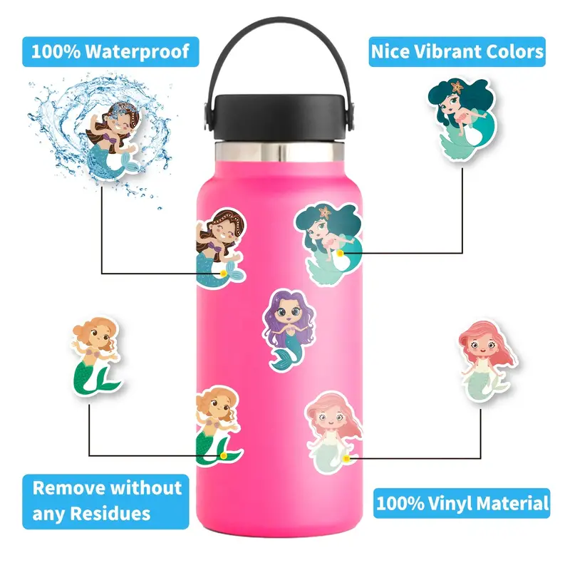 Princess Stickers For Water Bottles Vinyl Waterproof Cartoon