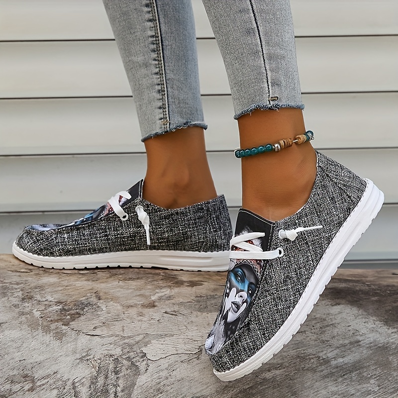 Women's Trendy Printed Canvas Shoes Casual Lace Outdoor - Temu