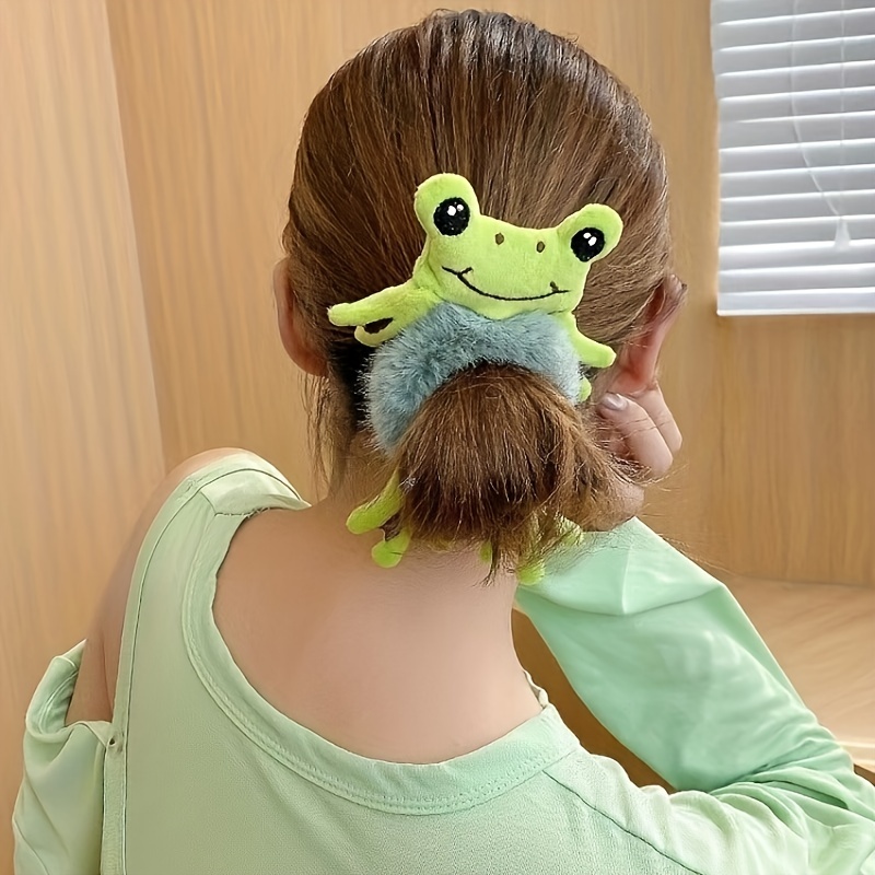 1pc Cartoon Plush Hair Tie Frog Hair Rope Large Scrunchies Cute