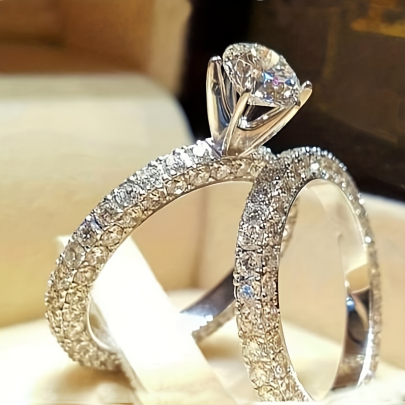 Conjunto de joyería de anillo de compromiso con circón completo, accesorios  únicos en la exquisita colección de joyas