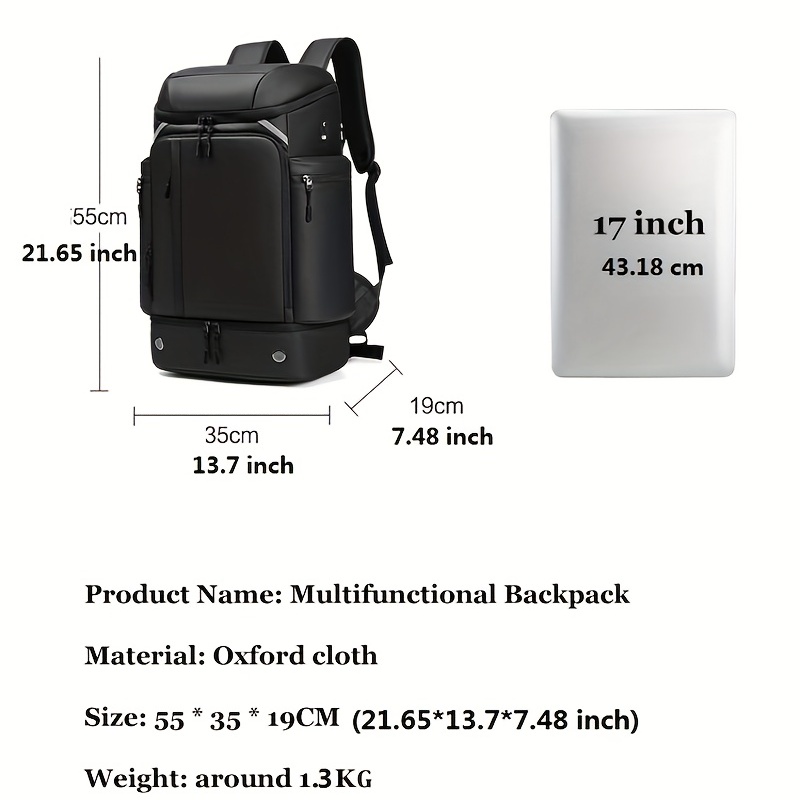 1pc Men's Travel Backpack, Large Capacity Hiking Backpack, Business Laptop Backpack, Waterproof Backpack With Shoe Bag, Christmas, Valentines Day And Thanksgiving Gifts For Men And Women - Click Image to Close