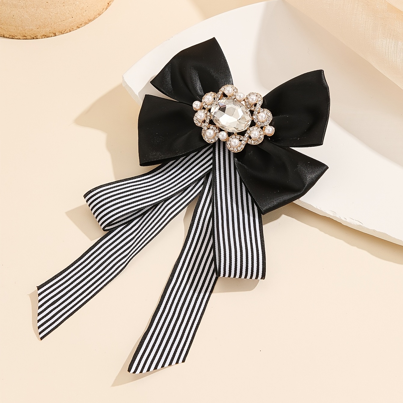 Black Bow Brooch Tie for Women With Insect. Gift for Her. 