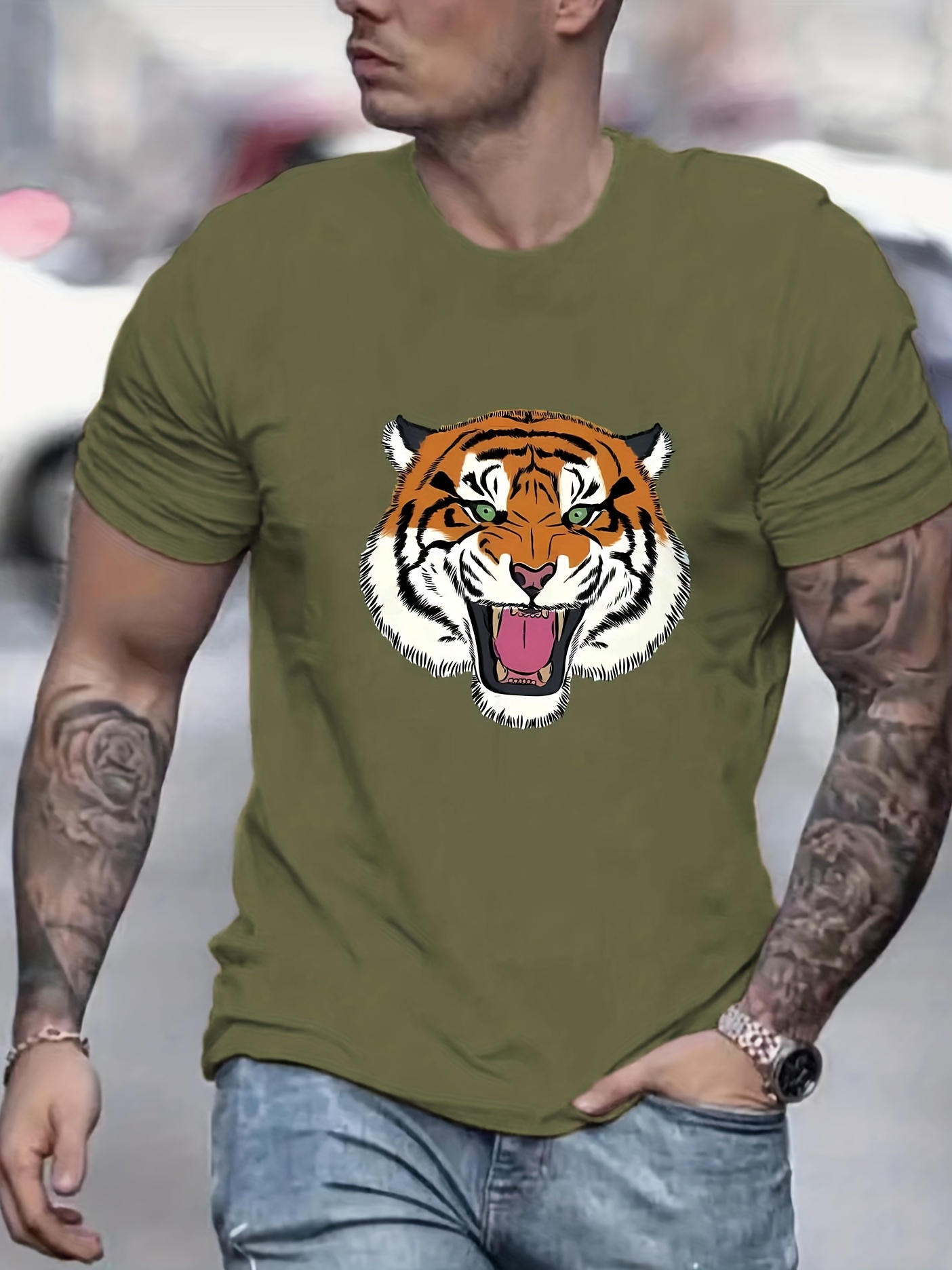 Tiger Print Mens Graphic Design Crew Neck T Shirt Casual Comfy Tees Tshirts  For Summer Mens Clothing Tops For Daily Vacation Resorts, Discounts For  Everyone