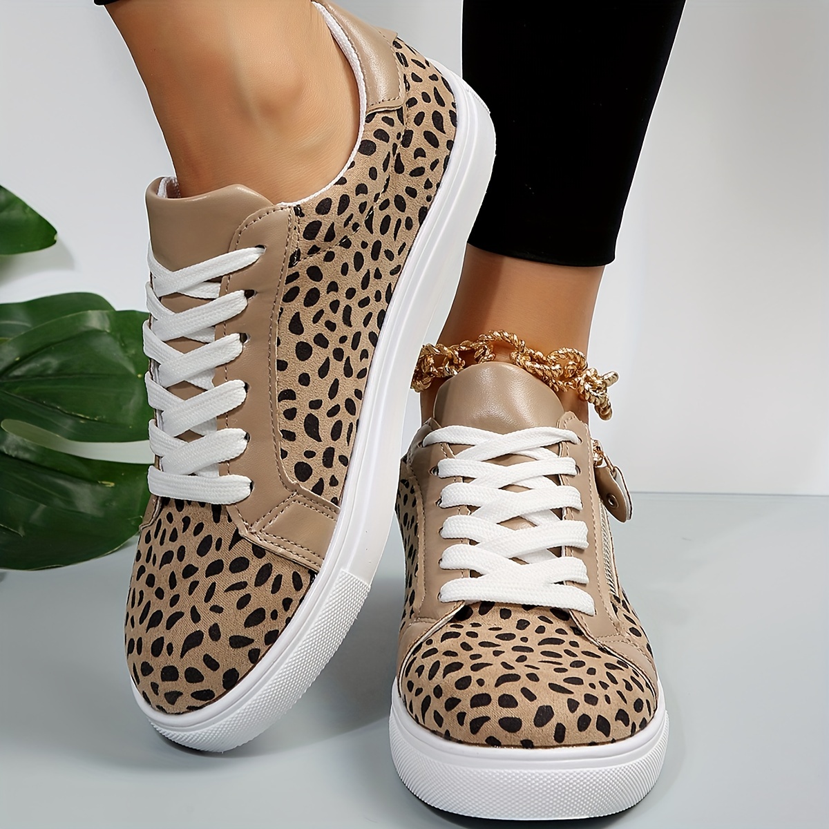 Women's Casual Sneakers Flying Woven Leopard Pattern - Temu Canada