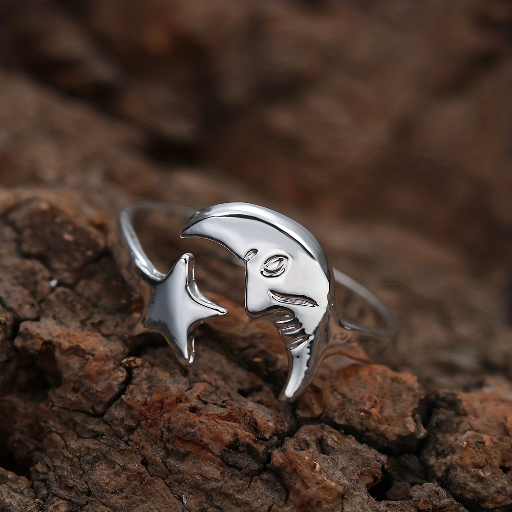 Deer Head Ring Moon Stars OK Christmas Ring Couples Wedding Gift