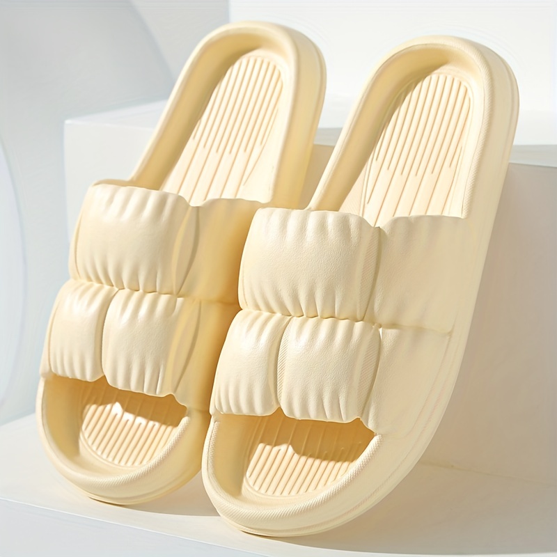 Women's Solid Ruched Slides Soft Sole Casual Pillow Lightweight Home Shoes