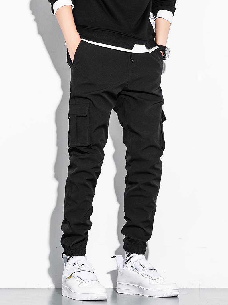 Mens Casual Black Cotton Cargo Pants With Pockets | Free Shipping For ...
