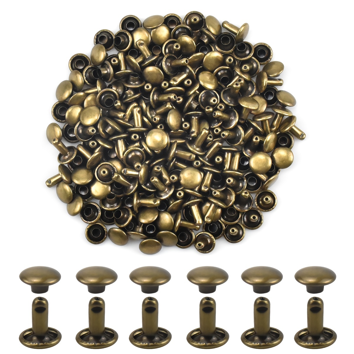 Brass Double Cap Tubular Rivets With 3 Part Hand Tool Set for