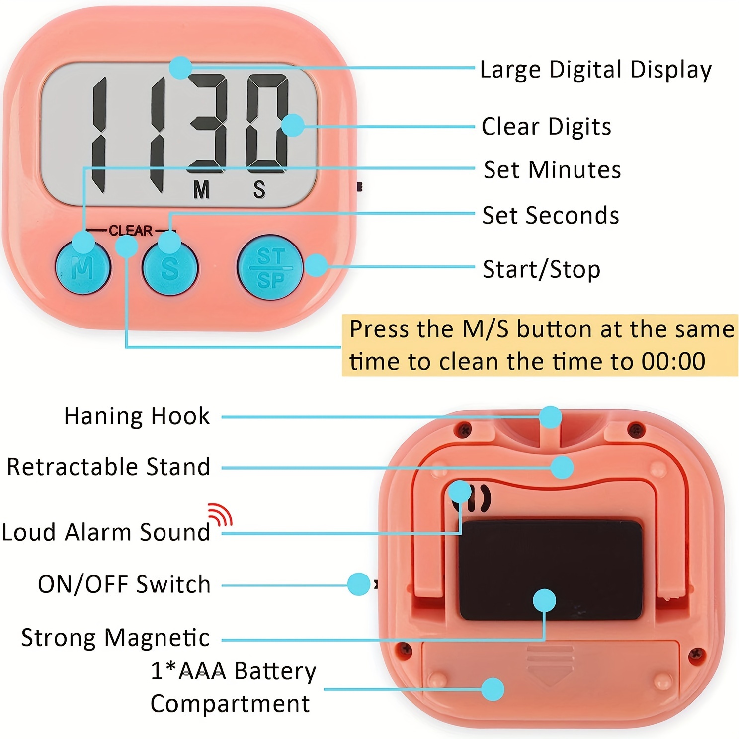 Digital Kitchen Timer Clock Cooking Timer With Loud Alarm Magnetic Back -  Buy Kitchen Timer,Digital Timer,Digital Kitchen Timer Product on