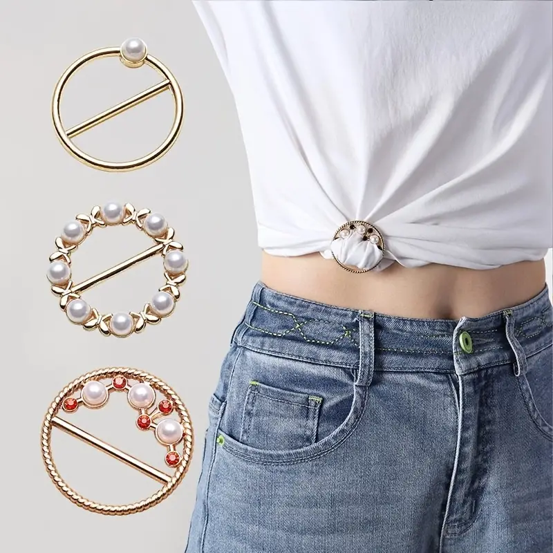 Temu T-Shirt, Blouses, Tee Clips Clothing Buckles Round Circle Scarf Ring Clothing Embellished Knotted Buckles for Neckerchief T-Shirt Shawl, 1.49