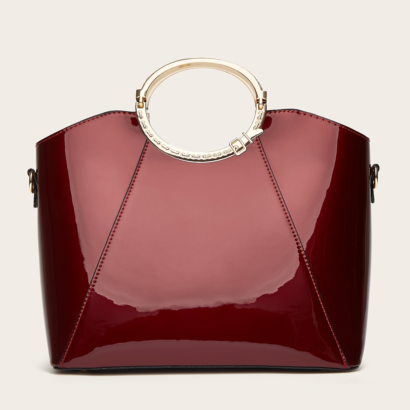 Artificial Patent Leather Elegant Zipper Top Handbag, Women's