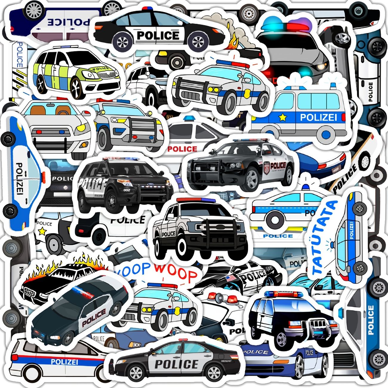 50pcs Children's Cartoon Police Car Stickers Phone Water Bottle Wall Room  Decorative Waterproof Stickers | Check Out Today's Deals Now | Temu