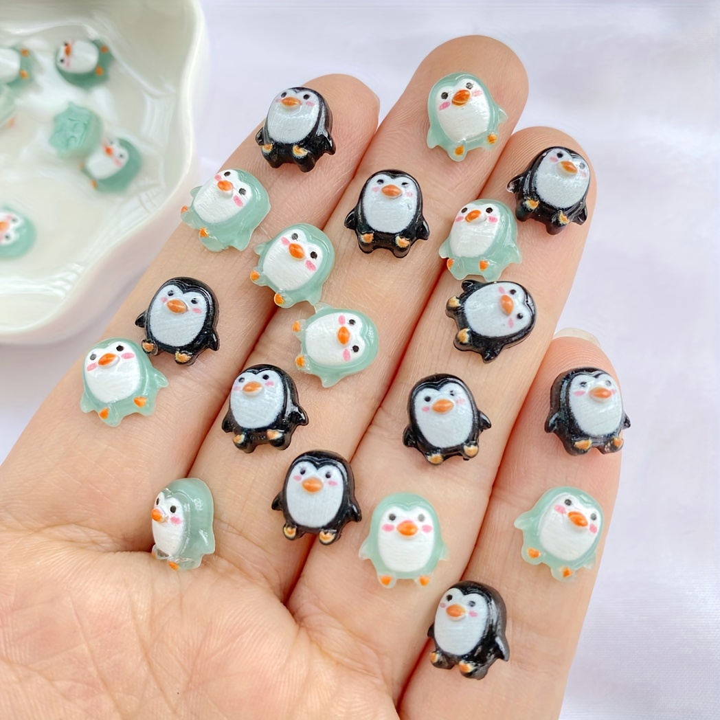 

20/50pcs 9mm Resin Hand-painted Mini Cartoon Penguin Nails Art Charms, Flatback Cartoon Rhinestone Scrapbook Appliques Accessories Crafts