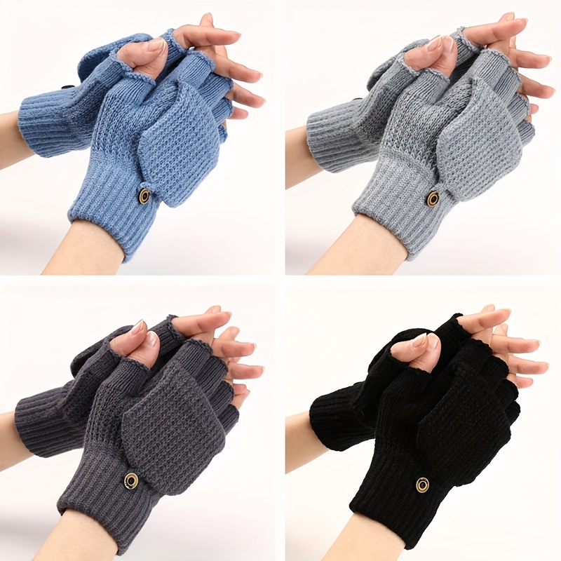 MAYLISACC 1/2 Pairs Winter Knit Fingerless Gloves, Warm Touchscreen Texting Open Finger Gloves with Anti-Slip Leather