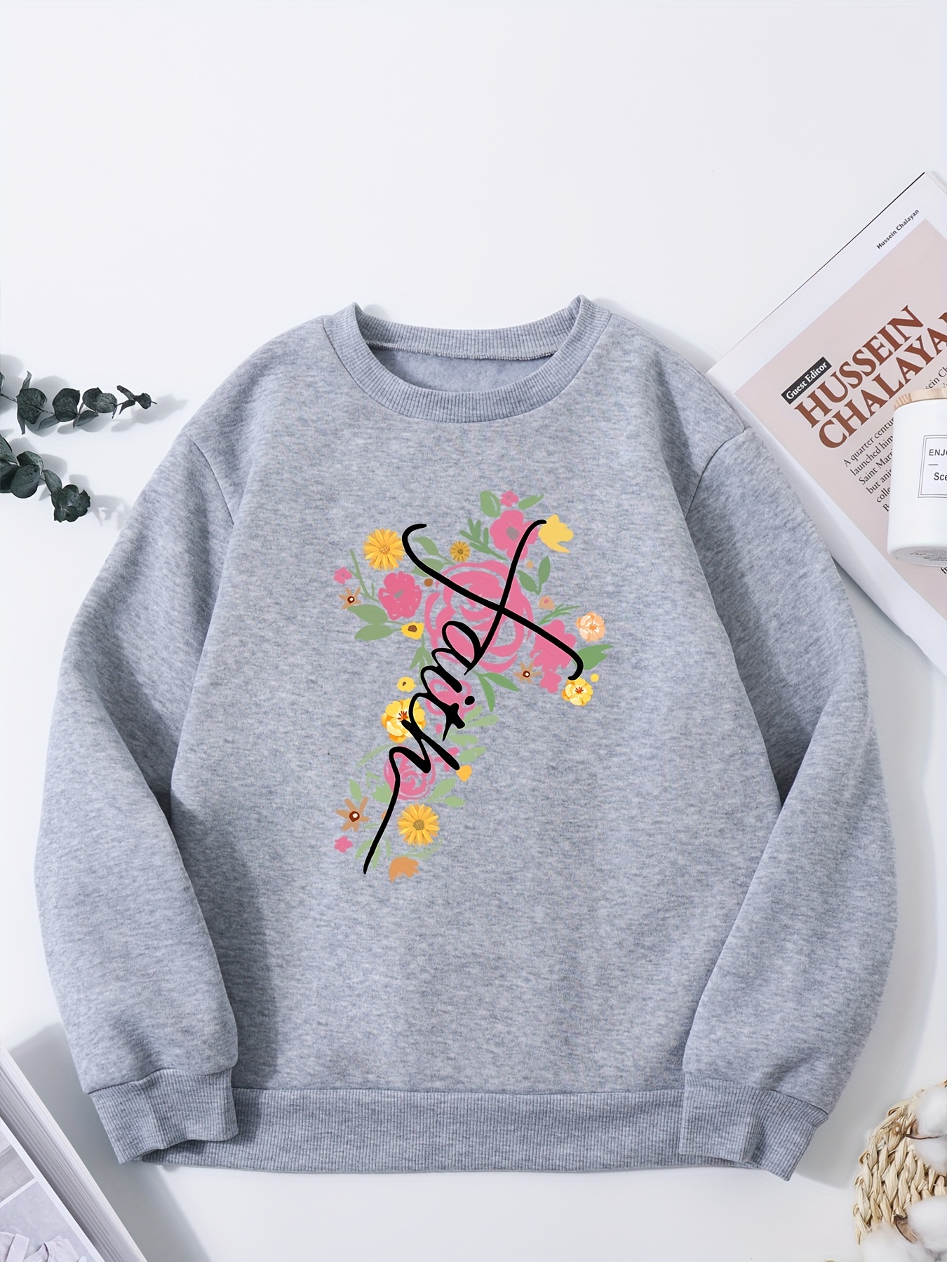 Faith & Colorfull Flower Print Sweatshirt, Casual Long Sleeve Crew Neck  Sweatshirt For Fall & Winter, Women's Clothing in 2023