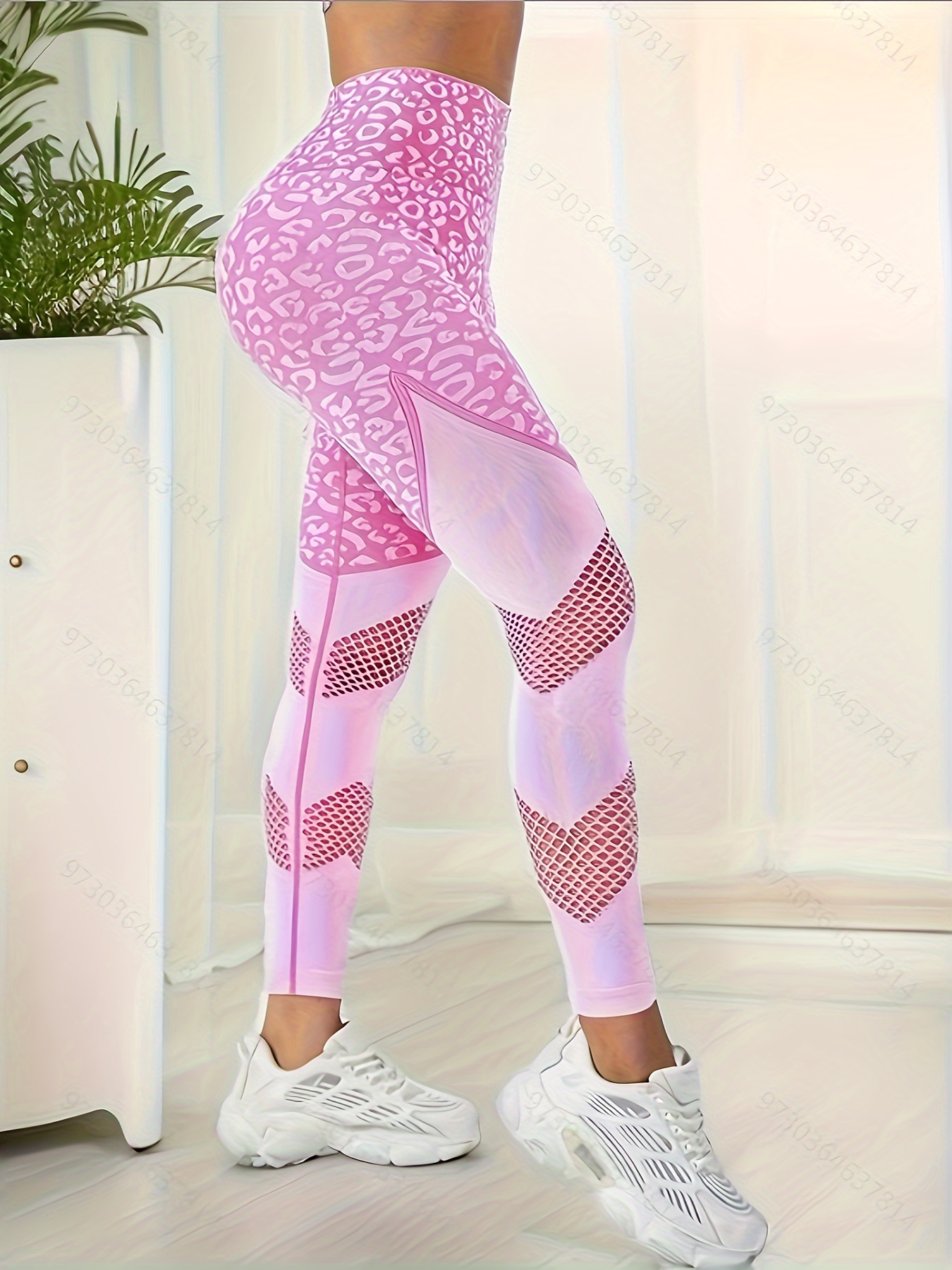 Leopard Print Hollow Yoga Leggings High Stretch Sports - Temu