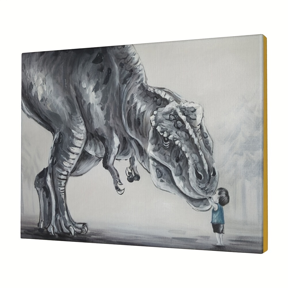 

1pc, Dinosaur Room Painting Wall Art Print Poster, Cute Little Touching, Fun Canvas Painting Wall Decor, Home Bedroom Kitchen Living Room Bathroom Hotel Cafe Office Decor Poster, No Frame, 12x16