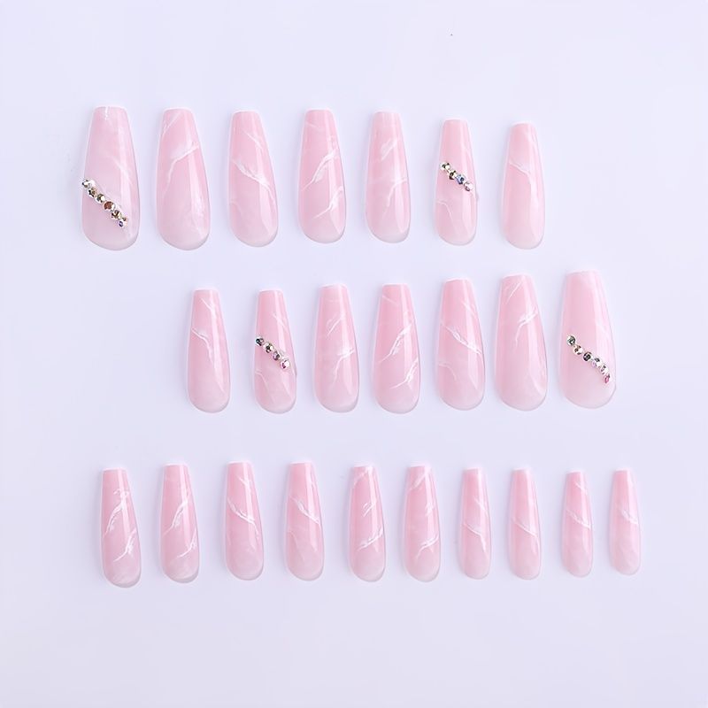 24 Pcs Press On Nails Pink Fake Nails Acrylic Stick On Nails Tips Artificial  Finger Manicure With Adhesive Tape For Women And Girls | Today's Best Daily  Deals | Temu