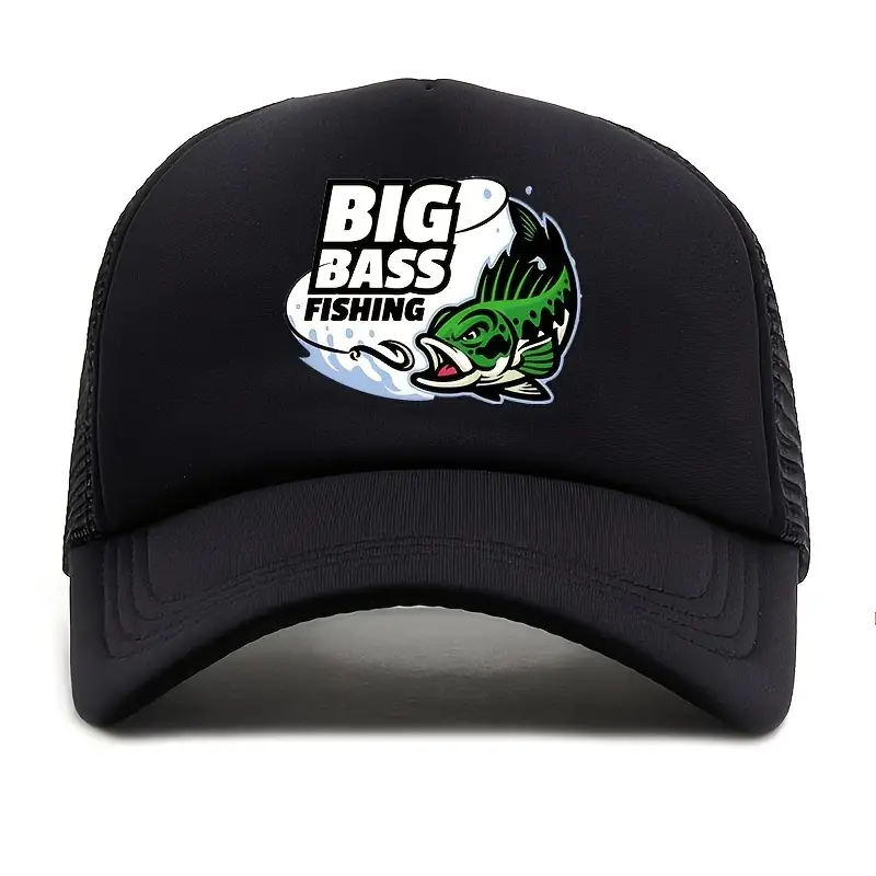 Big Bass Print Baseball Baseball Hat, Dad Hats Trendy Fishing Graphic unisex Mesh Trucker Hats Lightweight Breathable Adjustable Sun Hat for Women